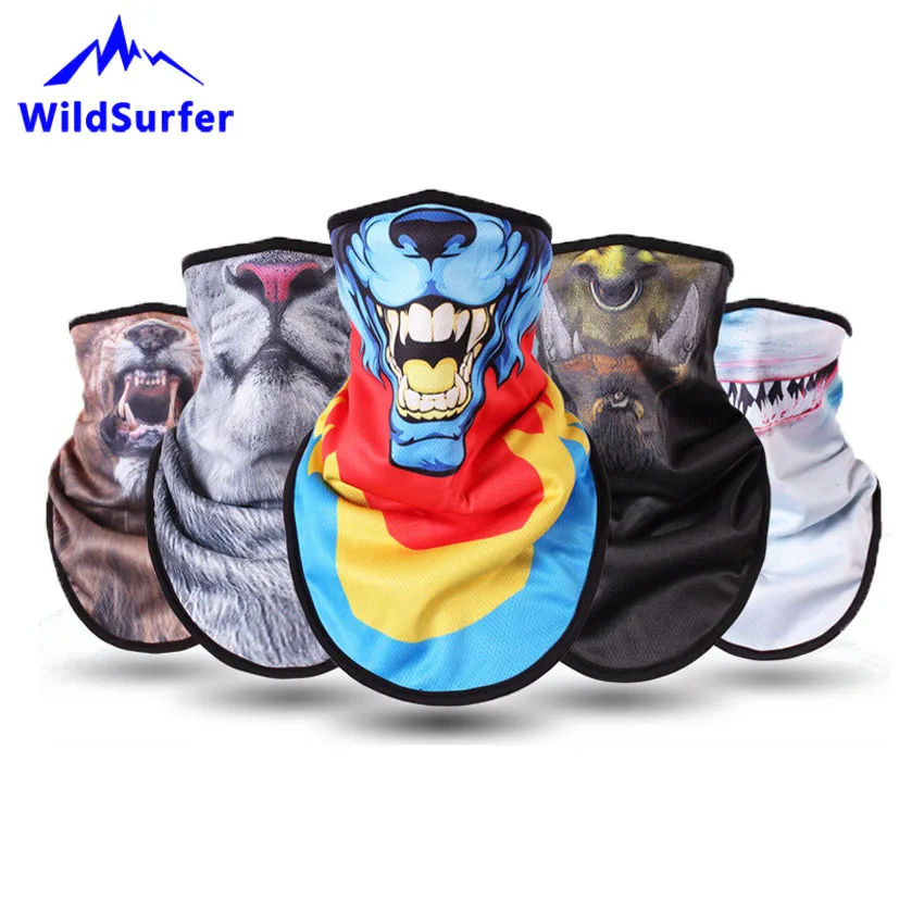 WildSurfer الصوف التزلج المرايل الحيوان الوجه على الجليد كامل الوجه قناع الرجال أدفأ الثلاثي 3D طباعة وشاح النساء قناع للتزلج FJ43