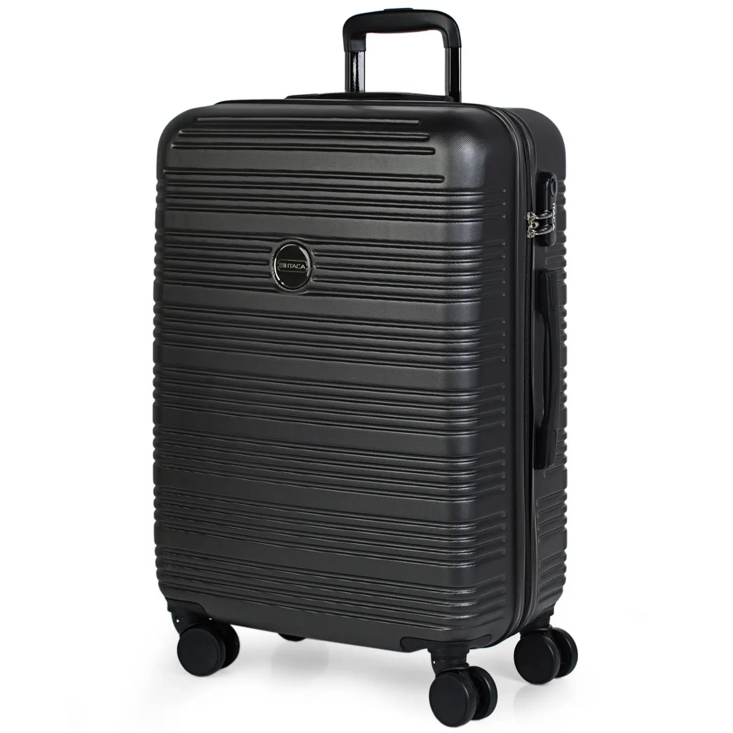 Itaca модель Exe чемодан дорожная жесткая тележка средняя 68 см ABS с регулируемой ручкой, 4X2 поворотные механизмы колес, 2 ручки и замок - Цвет: Темно-серый