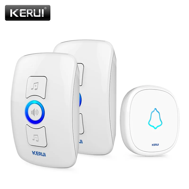 Беспроводной дверной звонок KERUI M525 для умного дома с водонепроницаемой кнопкой, длинный диапазон, 32 Песни, Белый Черный дверной звонок, EU AU US UK Plug - Цвет: Kit3 White Doorbell