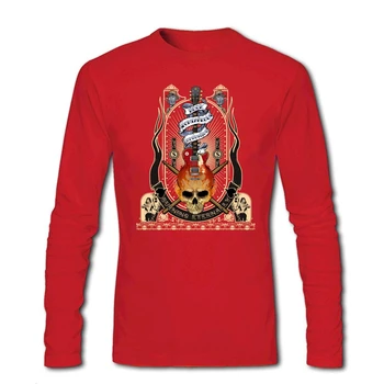 

Autumn man Burning Skull Guitar Shirts 80s Artwork Tee Hi-Street Music t shirt Pure Cotton Full-sleeved garment For Family