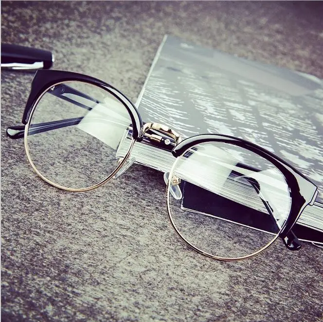 

Cat Eye Computer Goggle Semi-rim Half Frame Women Vintage Eyeglasses Frame Retro Oval Frames Clear Lens Oculos Decorative Mirror