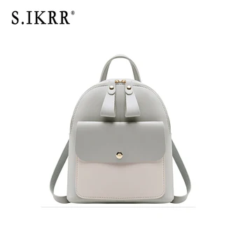 

S.IKRR New Women Mini Backpack Casual Leather Mult-function Travel Shoulder Bags For Teenage Girls Cute Simple Panelled Purse