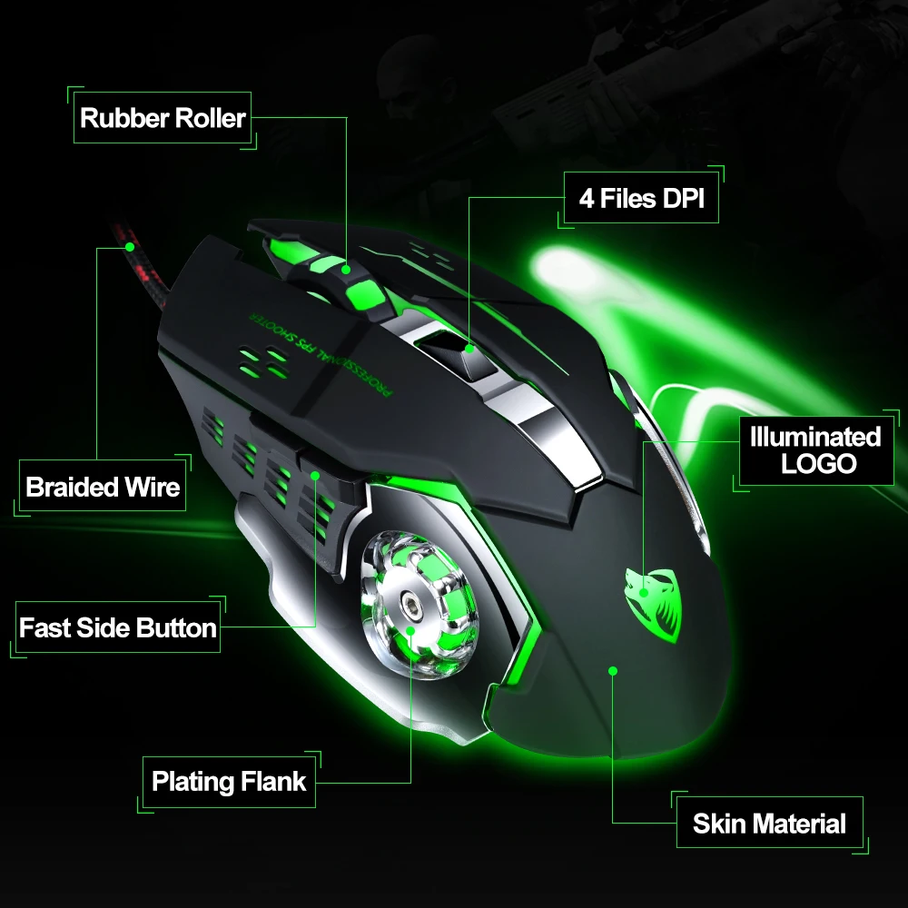 Professional Wired Gaming Mouse 6 Button 3200DPI LED Optical USB Computer Mouse Gamer Mice Game Mouse Silent Mause For PC laptop