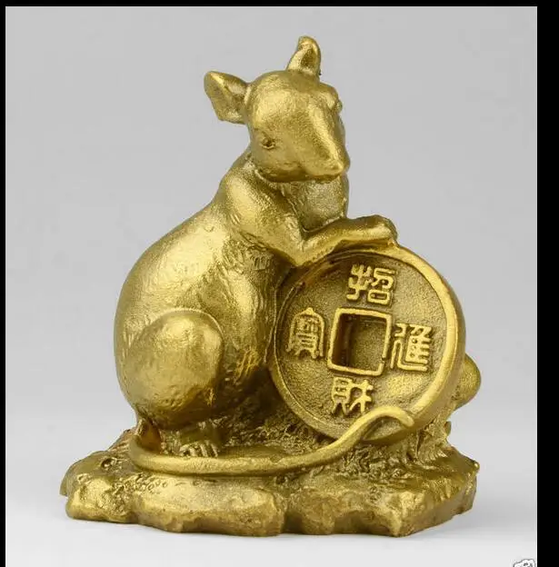 

6710577++China Feng Shui Decorated Copper Brass Chinese Zodiac Lucky Rat amulet