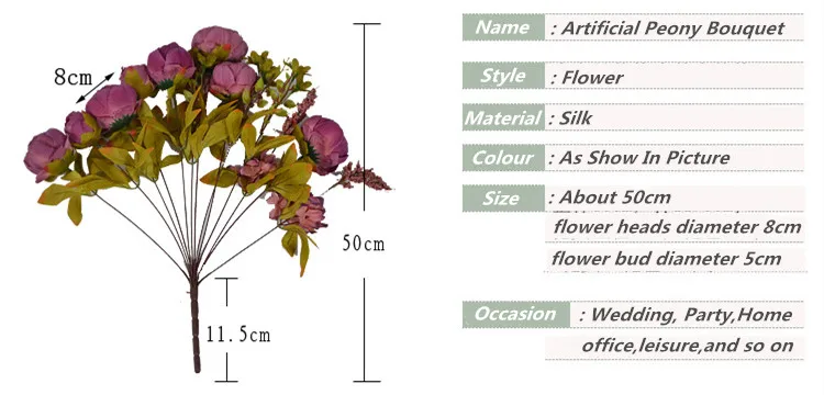 Flone European Artificial Peony Flower Bouquet Simulation Silk Flower Fake Peony Wedding Home Party Decor Arrangement Floral (13)