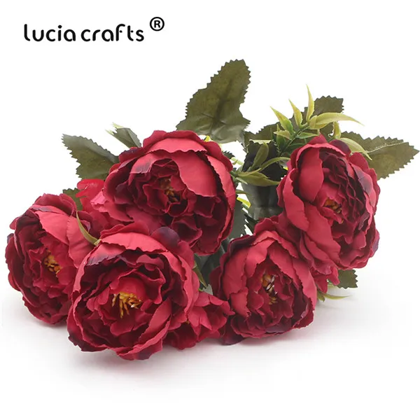 Lucia crafts 1 букет, 8 головок искусственных цветов, свадебные пионы, вечерние украшения для дома, аксессуары для DIY A0311 - Цвет: C1  Red