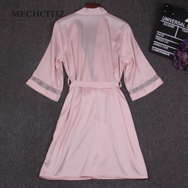 MECHCITIZ, летний сексуальный шелковый халат и платье, наборы для женщин, Халат+ мини-платье для сна, 2 предмета, пижамы, 5 цветов, бюстгальтер, Пижама