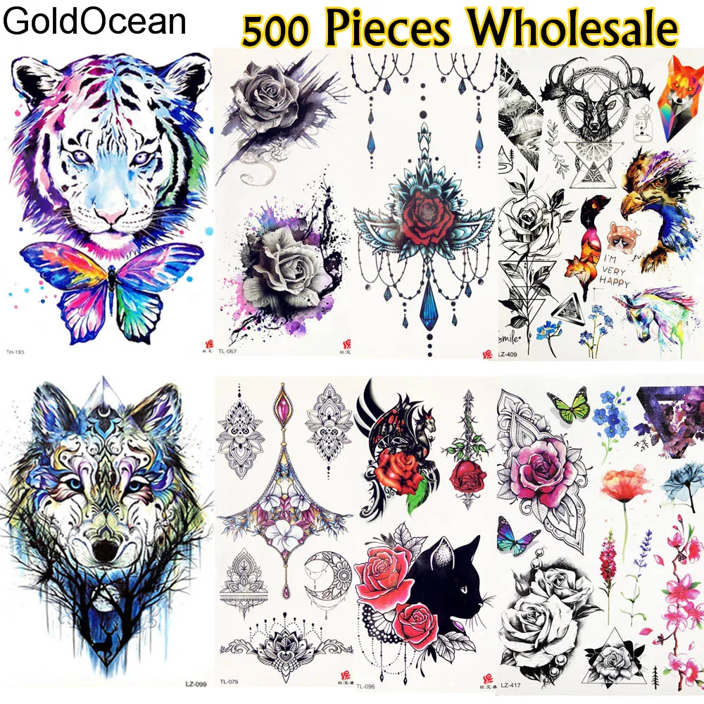 

500 Pieces Wholesale Flash Temporary Tattoos Fake Jewelry Pendent Flower Tatoo For Men Women Body Art Fake Tiger Tattoo Stickers