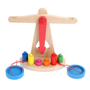 

2019 Teaching Developmental Kids Children Wooden Toys Wood Balance Scale Weigh Bean Libra Early Learning boys girls Toys