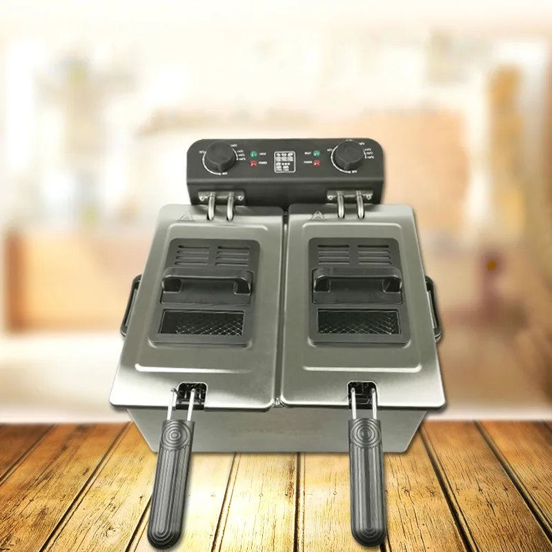 US $208.00 Electric Deep Fryers Commercial 6L small capacity double cylinder no lampblack thermostatic stainless steel electric oil fryer