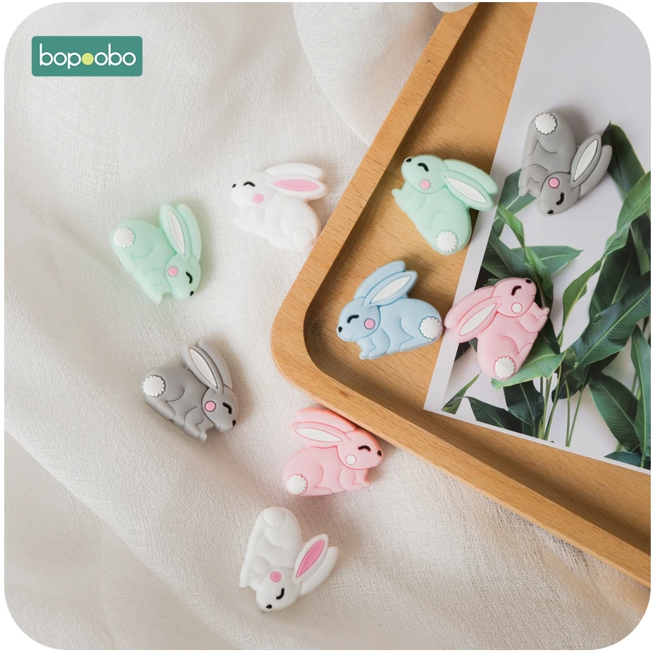 

Bopoobo 3PC Mini Silicone Animal Beads Baby Teether Silicone Rabbit Teether Bead Tiny Rod For Children Silicone Teether Necklace