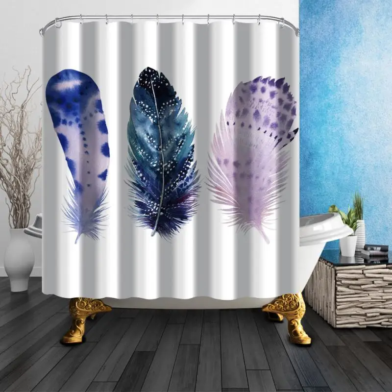 

Modern Feather Shower Curtain Bathroom Waterproof Polyester Shower Curtain World Map Element Table Curtains For Bathroom Shower