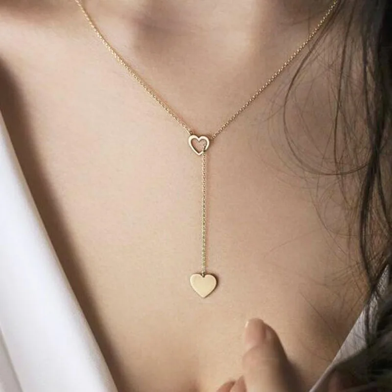 Простые милые корейские Полые Любовь Ожерелья с фигуркой сердца женские золотые цепи Звезда Луна Шарм чокер ключицы ожерелье ювелирные изделия YN09