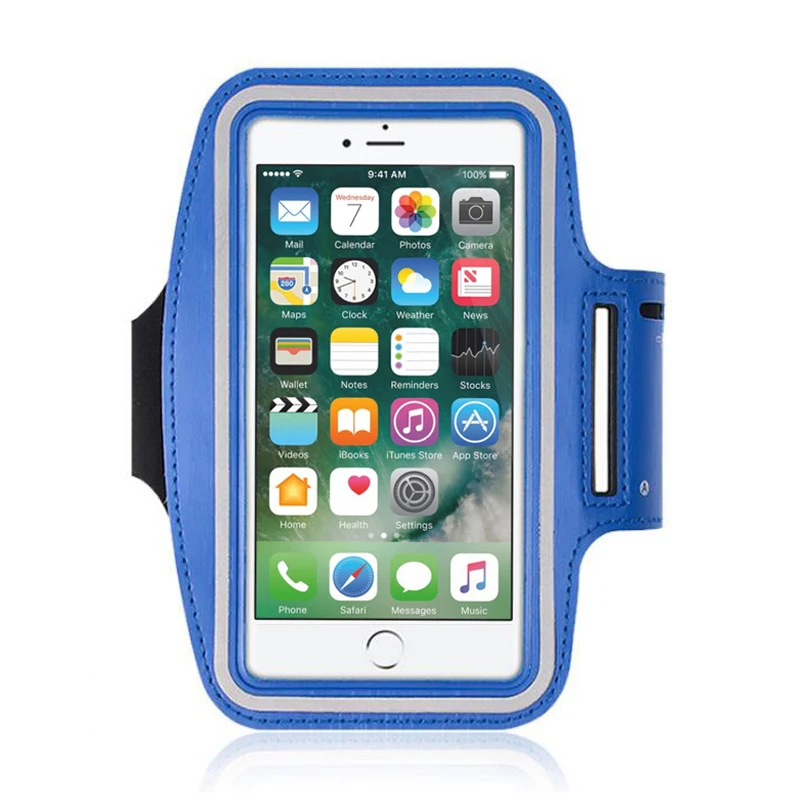 Нарукавная повязка для бега для iPhone xs max x xr 7 8 6s 6 plus, чехол для упражнений на запястье, кожаный ремень, чехол, аксессуары для телефона - Цвет: Синий