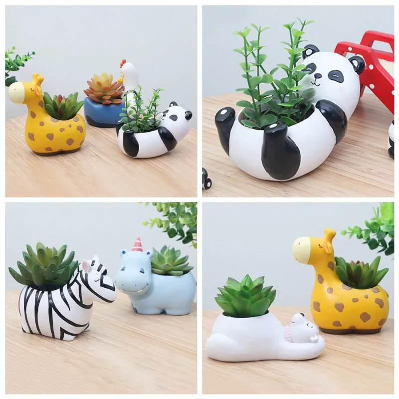 Cartoon Animal Flowerpot Fleshy Flower Pot Decoration Cartoon Figurine Micro Landscape Potted Plant Pot For Home Decoration