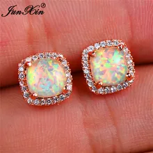 Женские серьги в стиле бохо с белым огненным опалом, 18 К, покрытые розовым золотом, винтажные свадебные серьги-гвоздики с двойным цирконием