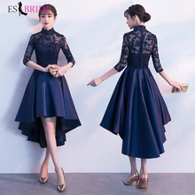 Вечерние платья Королевского синего цвета с кружевными цветами, длинное вечернее платье для женщин, элегантное шифоновое вечернее платье, торжественное вечернее платье для свадьбы ES1271