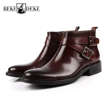 Мужские ботинки из натуральной кожи с двойной пряжкой; цвет черный, коричневый; мужские Ботильоны; обувь в байкерском стиле; Высококачественная обувь; большие размеры