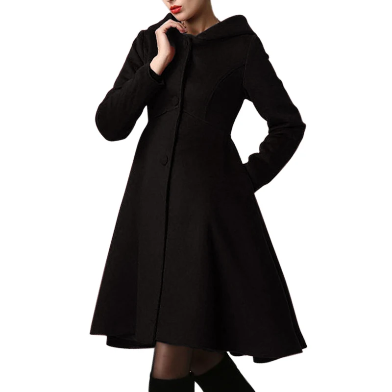 Женское осеннее пальто с длинными рукавами однобортное с капюшоном облегающее длинное пальто JL
