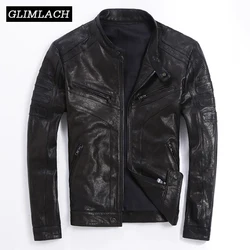 Autumn Quality Goat Skin Genuine Leather Vintage Motorcycle Biker Jackets Men's Black Slim Real Leather Jacket Coats Cool Men Autumn Quality Goat Skin Genuine Leather Vintage Motorcycle Biker Jackets Men's Black Slim Real Leather Jacket Coats Cool Men