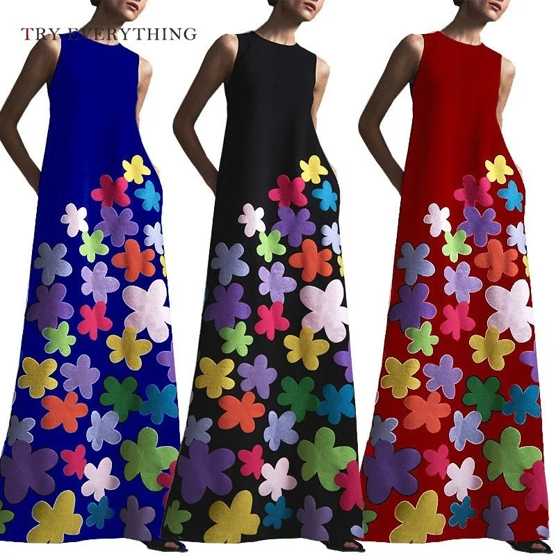 

Woman Long Summer Dress 2019 Red Beach Maxi Dresses Ladies Sleeveless Floral Boho Dress For Women Floor Length Long Dresses