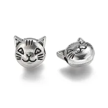 20 pçs/lote tibetano prata contas de cabeça de gato para fazer jóias buraco grande metal grânulo diy descobertas artesanal artesanato acessórios fornecedor