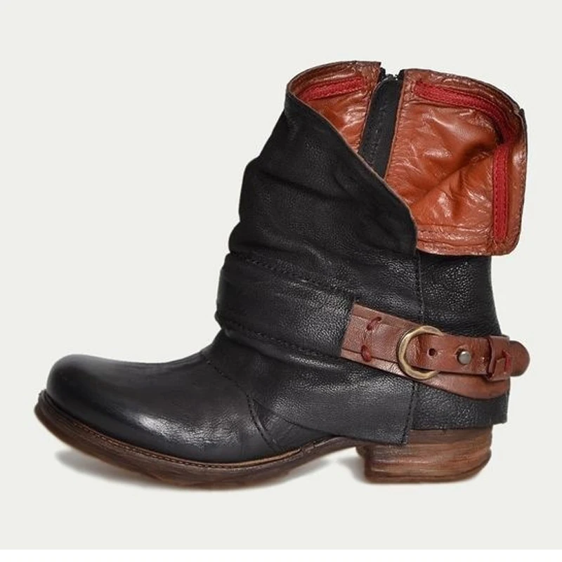 

SAILING LU Buckle Strap Round Toe Platform Boot Shoes Woman Winter Ankle Boots PU Leather Pumps Shoes Woman Size 35-42 XWX6834