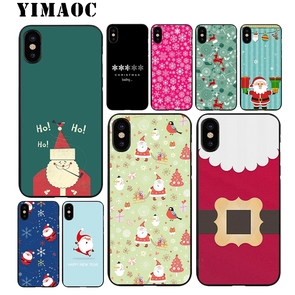 

YIMAOC Merry Christmas Soft TPU Black Silicone Case for iPhone Xr Xs Max X or 10 8 7 6 6S Plus 5 5S SE