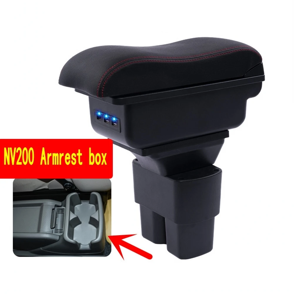 

For Nissan NV200 Armrest Box Arm Elbow Rest Center Console Storage Case Modification Accessories with Cup Holder USB Port
