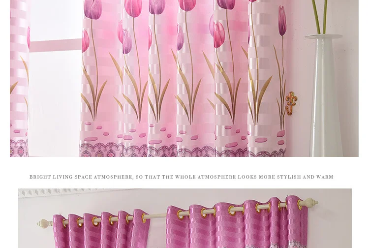 Короткие Занавески s для спальни гостиной печать занавески 2 метра короткие занавески половина затенение фиолетовые тюльпаны печать