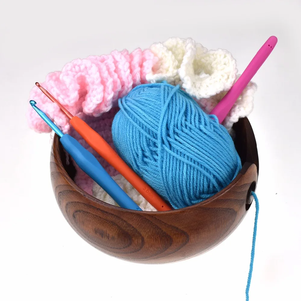 Looen Brand New Empty Wooden Yarn Bowl Holder Knitting Bowl With Holes Storage Crochet Yarn Holder Bowl Perfect For Mother's Day (7)