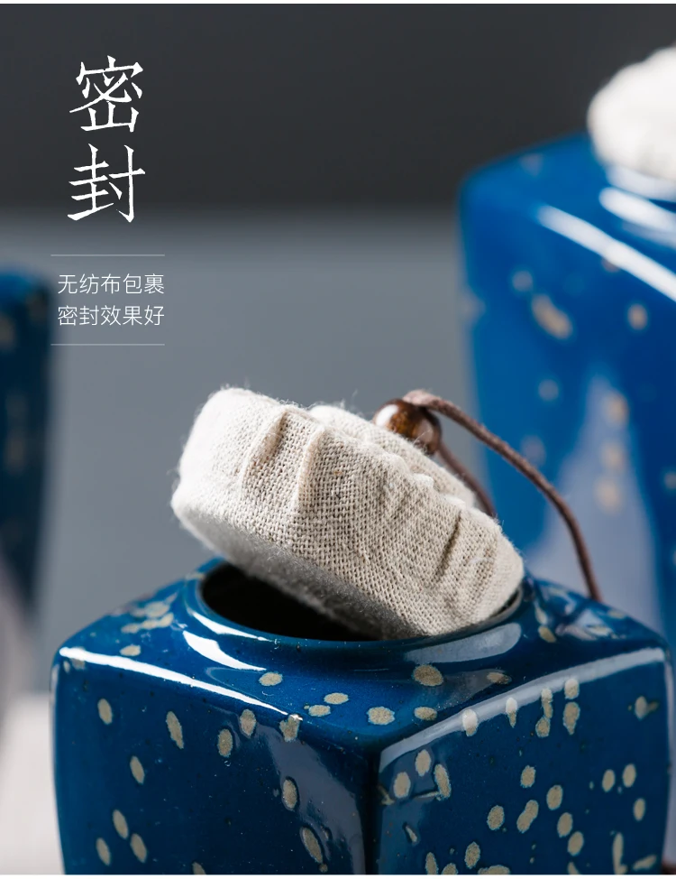 Японский Стиль грубая керамика синяя глазурь Чай Caddy керамическая емкость контейнеры для чая конфеты Кофе бутылки специй банку Винтаж Home