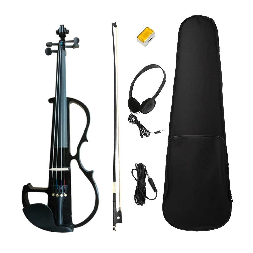 4/4 Electric Silent Violin with Bow Headphone Rosin with Carry Case Stage Bag Headphone Connection Performance Accs for Beginner