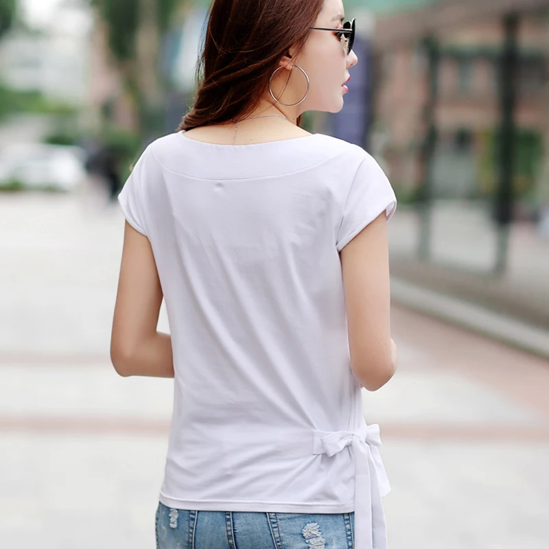 Ropa Moda Mujer 2018 Summer Cotton White T Shirt Bow Femme Korean Fashion Tops Tee Shirt Women Tshirt Batwing Sleeve Clothing