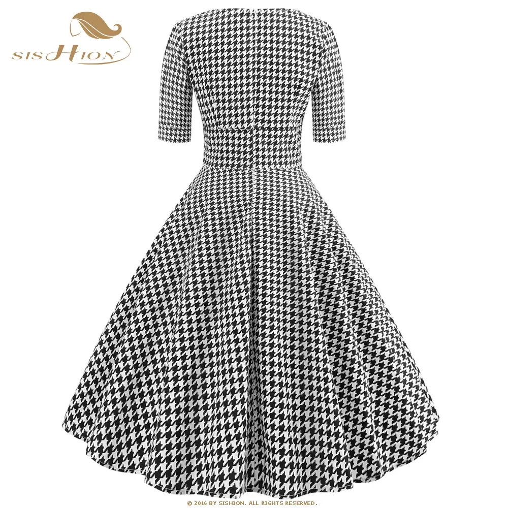 SISHION Хепберн 50s 60s ретро винтажное платье VD1092 Половина рукава классические качели для женщин дамы линии Вечерние платья из хлопка в клетку