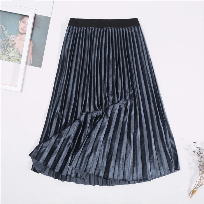 Senhoras do Vintage Saia de Veludo Maxi para Mulheres Outono Inverno Feminino Cintura Alta Elegante Sexy Magro Preto Plissado Saias Femininas 15 de veludo cintura alta elegante sexy magro