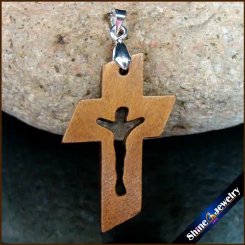 for Clip Necklace Stop118 Charm Carved Cross Jesus New Natural Bail discount Jewelry SorcerKeeper Pendants Sculpture wooden Last PCS crosses 100 Statue & Crucifix 2 for Clip Necklace Stop118 2