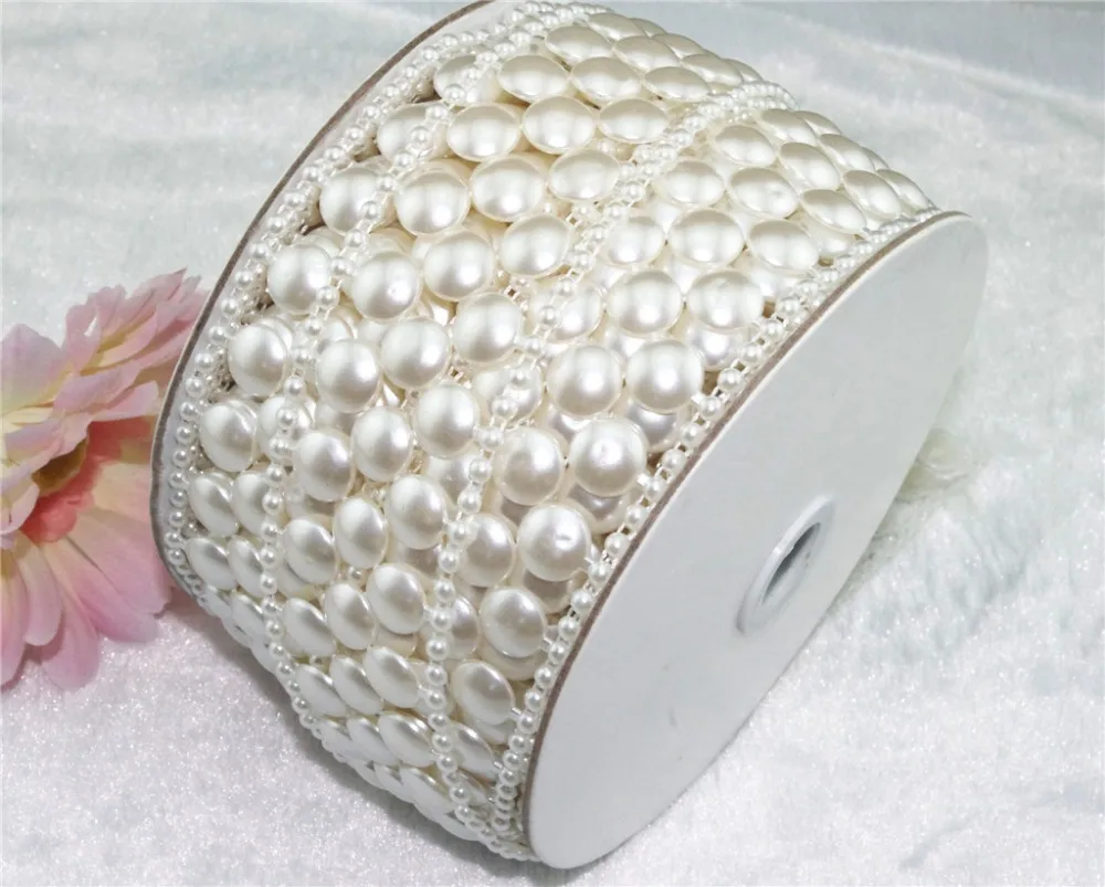 

10 Yard 40mm Ivory Man-made Pearl Chain Trims Costume Applique Sewing Craft LZ11