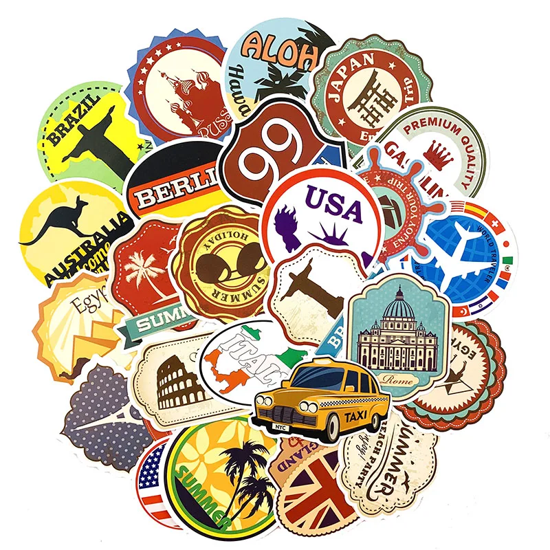 100Pcs Leisure Travel Graffiti Paper for Motorcycle Bicycle Skateboard Guitar Toy Luggage Decoration