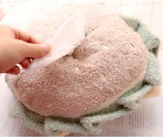 Cute 1pc 22cm cartoon very soft hamburger shape plush paper towel case Vehicle tissue creative stuffed toy creative gift