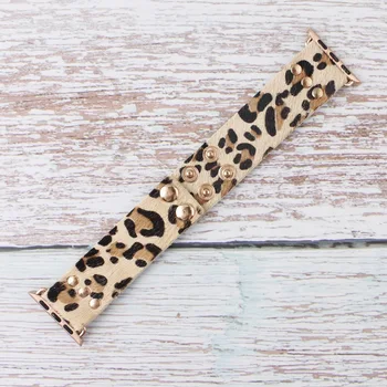 

Handmade Genuine Leopard Leather Adjustable Bracelets for Apple Watch Band 38mm 42mm Genuine Leather Apple Watch iWatch Strap