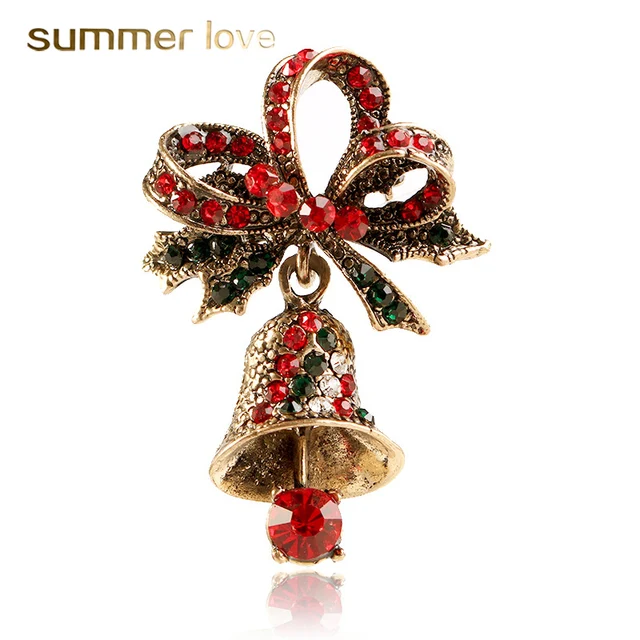 vintage christmas bell brooch bow bowknot rhinestone crystal pins breastpin for women christmas gift female jewelry - Vintage Christmas Pins vintage christmas bell brooch bow bowknot rhinestone crystal pins breastpin for women christmas gift female jewelry - Vintage Christmas Pins