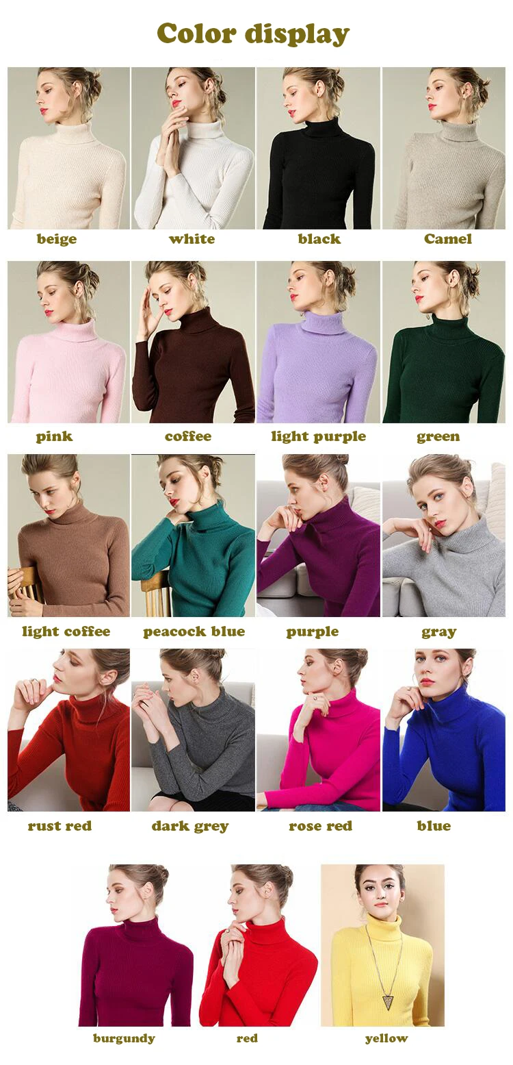Высококачественный толстый теплый кашемировый свитер 90% для женщин, водолазка, тонкий базовый шерстяной пуловер, Женский однотонный Зимний вязаный джемпер