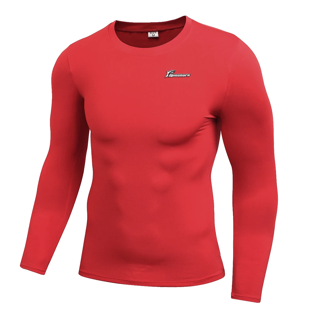Queshark, профессиональная Мужская футболка для бега, быстросохнущая, длинный рукав, эластичная, компрессионная футболка, для бега, фитнеса, тренировки, Топ - Цвет: Red