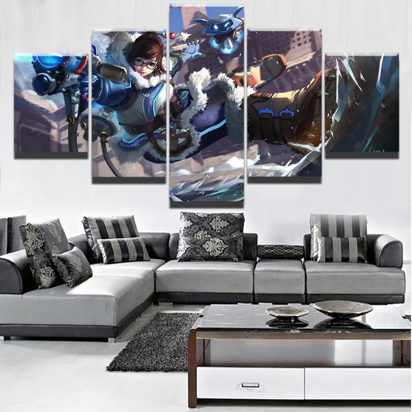 

Canvas Printed Home Decor Wall Art Pictures 5 Panel Canvas Mei Overwatch Painting For Living Room Game Poster Artwork Framework