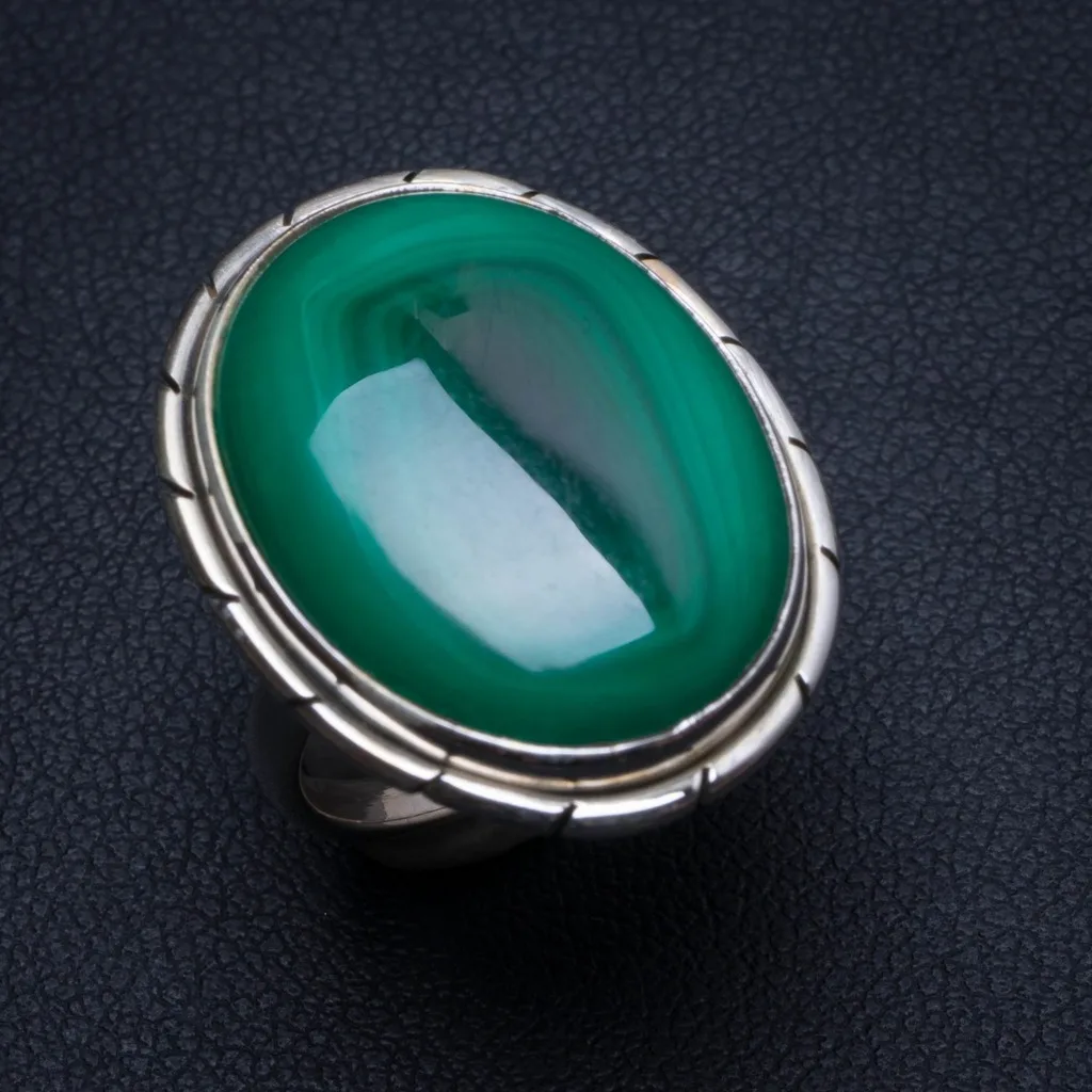 

Natural Malachite Handmade Unique 925 Sterling Silver Ring, US size 5.5 T6393