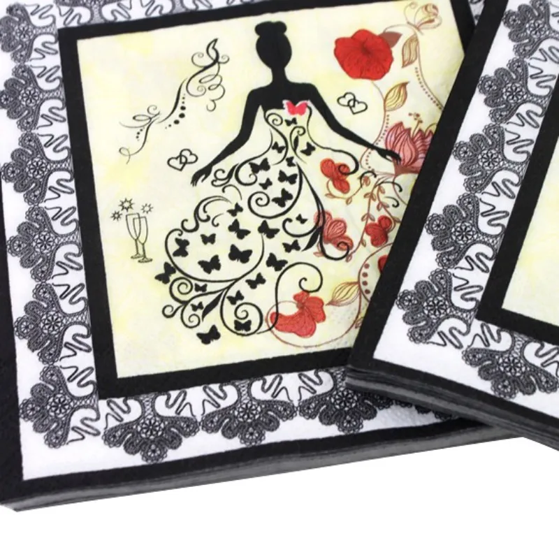 

Beauty Printed Tissue Wedding Decoration Paper Napkins For Event & Wedding Party 33cm * 33cm 20pcs / pack / lot Table Napkin