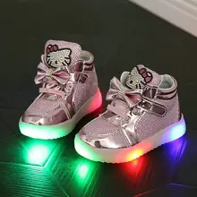 2017 New Children Cartoon KT LED shoes Kids breathable sports shoes girls flashing fashion glowing sneakers 21~36