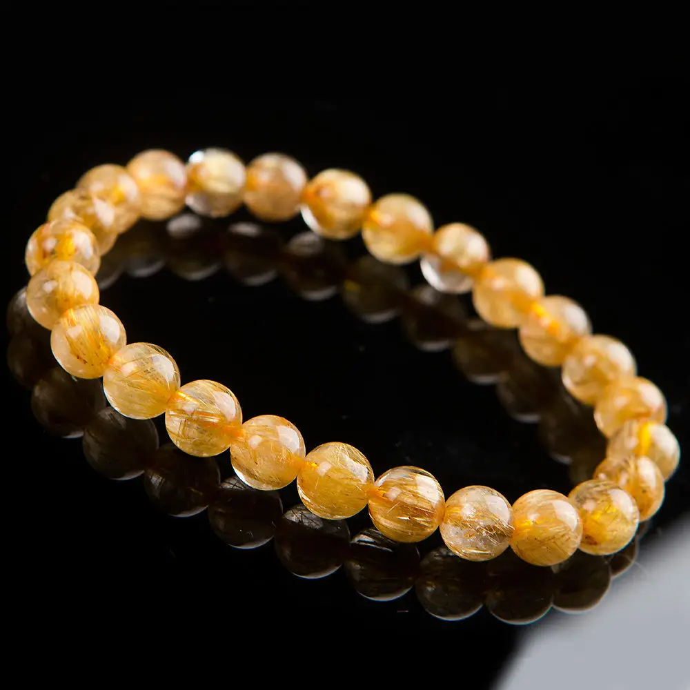 

free shipping 7mm Natural Brazil Gold Hair Rutilated Quartz Beads Wealth Bracelet AAA