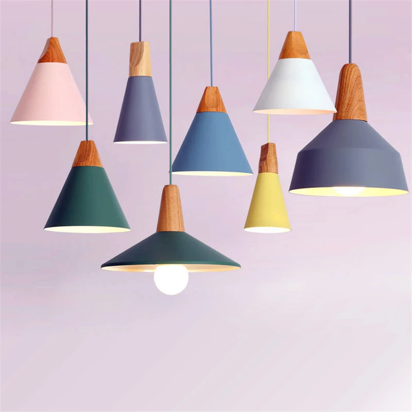 

Nordic Macron LED Pendant Light Lighting Restaurant/Bar Wooden Aluminum Shade LED Pendant Lamps Hanging Lamp Fixtures 1-5M Cable
